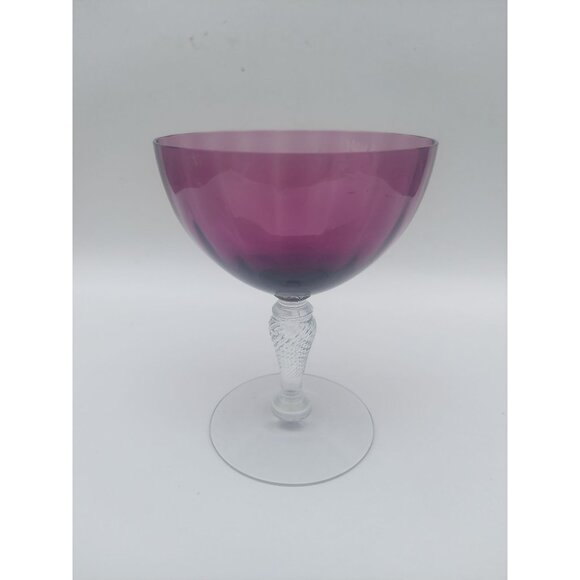 Fry Amethyst 4 7/8" Champagne Sherbet w Clear Twist Stem - Picture 2 of 5